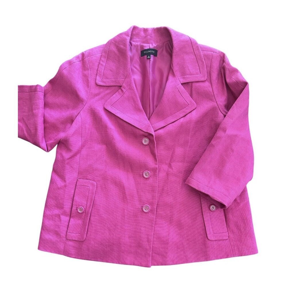 Talbots Pink Blazer 16 Lined 100% Linen 3/4 Sleeve Shoulder Pads